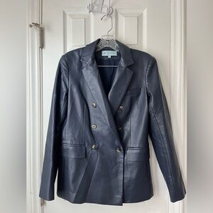 Tuckernuck Navy Faux Leather Double-Breasted Blazer Medium